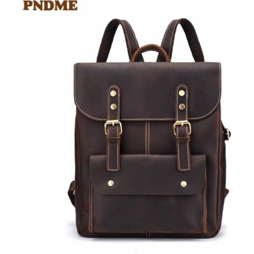 Vintage genuine leather large capacity mens backpack designer crazy horse cowhide daily outdoor travel womens laptop bagpack