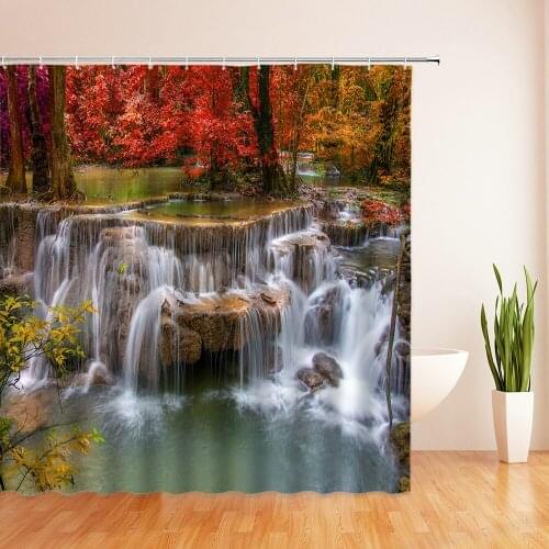 Forest Plant Waterproof Bath Screen Set with 12pcs Hooks Landscape Shower Curtain Bathroom Curtain for Bathroom Home Decoration