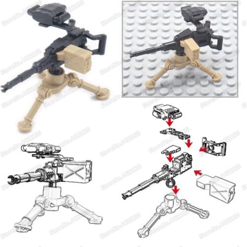 Military WW2 Battlefield M2 Machine Gun Soldier Figures Equipment Building Block Assemble Weapons Moc Child Gift Model Boy Toys