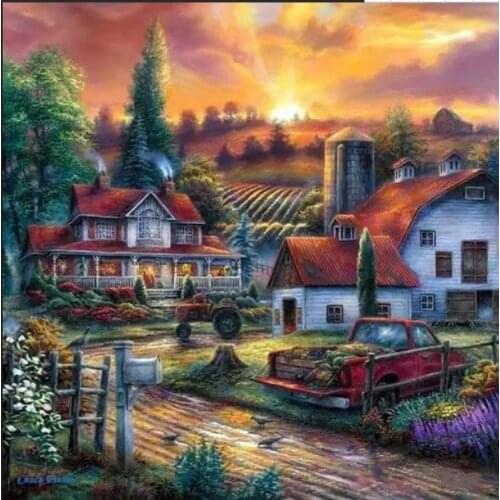 Sunset countryside view scenery Needlework, Cross stitch kits Stylish for Embroidery,Patterns 14CT DIY Handmade