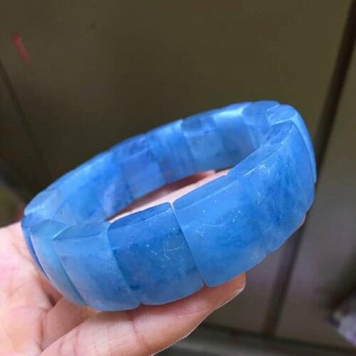 Genuine Natural Genuine Blue Ocean Crystal Rectangle Stone Bead Women Ladies Fashion Bracelet 18*14mm