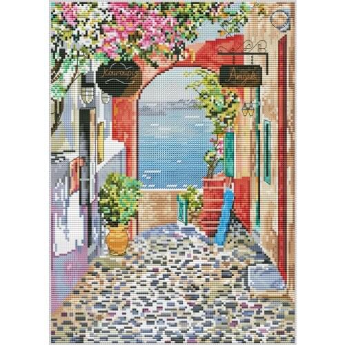 Gold Collection Embroidery Flower Street 11CT Counted Cross Stitch Kit with 100% Cotton Flosses & Free Shipping for Home Decor