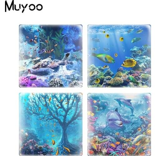 2019 New Underwater World Square Cabochon Art Glass Cabochons Handmade Photo Jewelry Gifts
