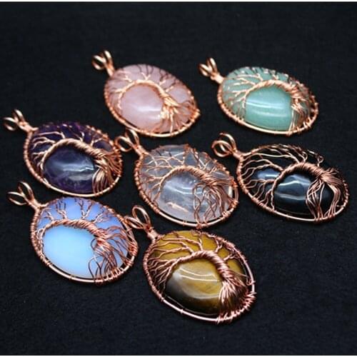 3PCS 60*34mm Fashion Women Necklace Pendants Natural Opalite Purple Crystal Rose Quartzs Stone Pendulum Manual Winding Pendant