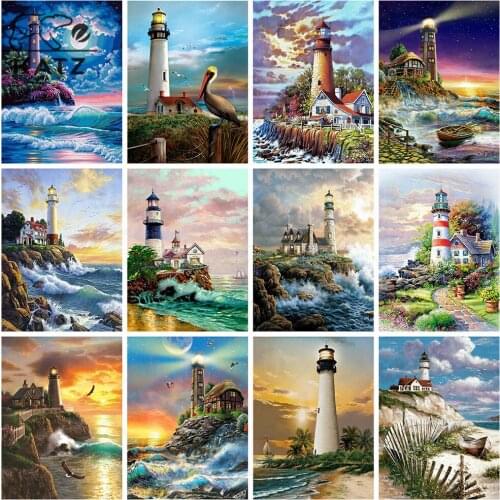 Lighthouse Seascape Diamond Painting Landscape Embroidery Crossing Diy Plant Mosaic Aesthetic Gift Cross Stitch Home Decoration