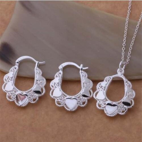 AS349 Hot Sale Silver Plated Color Jewelry Sets For Women Wholesale High Quality Classic Earring 547 + Necklace 089