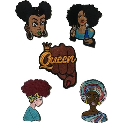 Large Beauty Girl embroidery patch for clothing decorative appliques DIY Lady Girl Head patches Iron on black women stickers