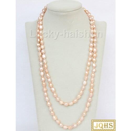Length 47" 11mm baroque pink freshwater pearls beads Strand knotted necklace j9856A60E14