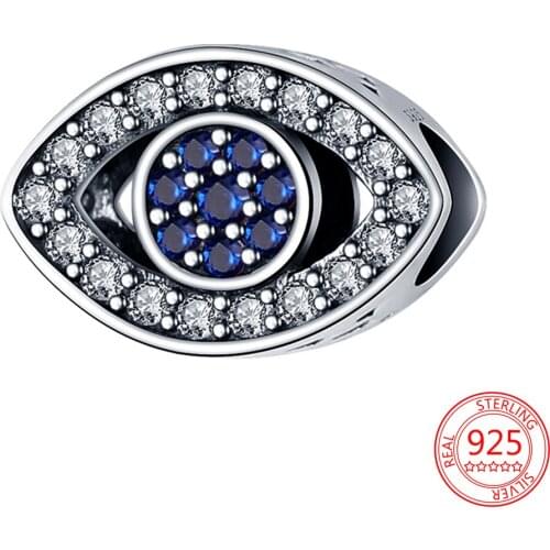 New 925 Sterling Silver Diamond-studded Blue Eye Beads Charms Fit Original Pandora Bracelet Bangle for Women DIY Jewelry Gift