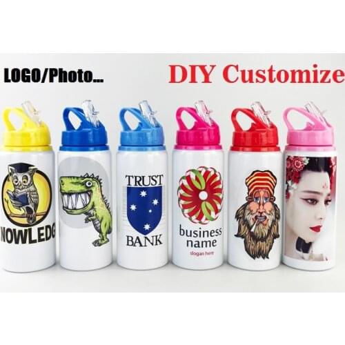 600ML Bottle 8 colors with Straw DIY customized colorful print LOGO Name Kids Photo Cartoon Images Discount for Big Quantity