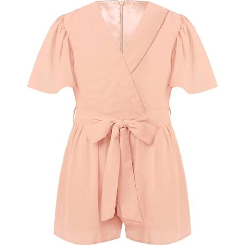 Kids Clothes Girls Fashion Summer Jumpsuit Chiffon V Neck Ruffle Short Sleeve Romper Jumpsuit Outfits Shorts Bodysuit Clothing