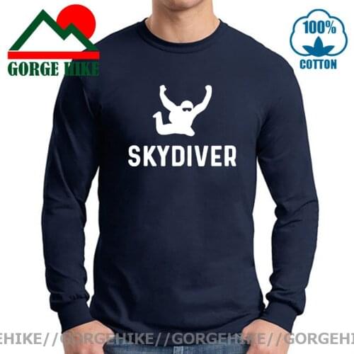 Skydive Retro Extreme Sports Men Long Sleeve T Shirts Skydiver Parachute Fashion Tee Tops Skydiving Graphic Male Cotton T-shirts