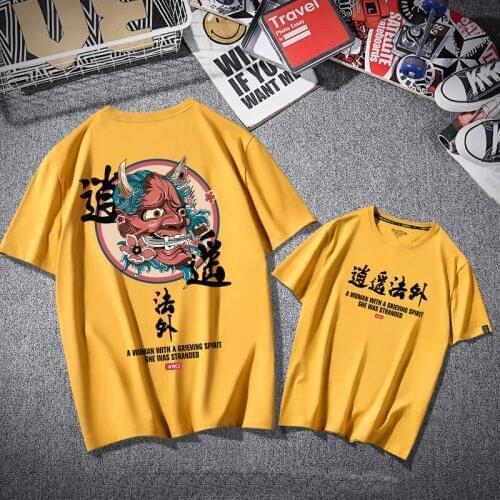 Summer Funny Oni Samurai Printed T-Shirt Oversized Casual Japan Style All-Match Clothes Hip Hop Short Sleeve Unisex Streetwear