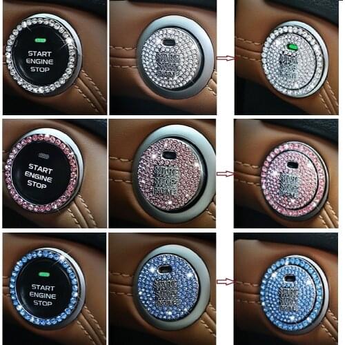 Car Auto Engine Start Stop Ignition Key Push Button Switch Cover Decorative Rhinestone Diamond Crystal Ornament Ring Circle Trim
