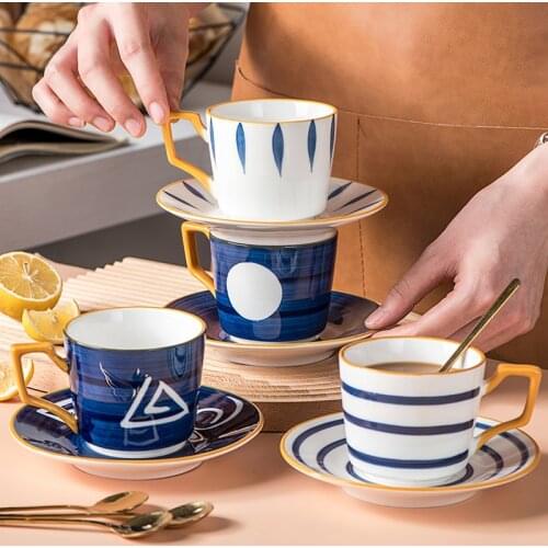 Coffee Cup And Saucer Set Household Spoon Afternoon Tea Ceramic English Flower Teacup Small Luxury Couple Simple Mug