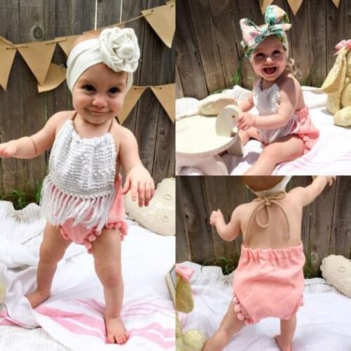 2020 Baby Girls Swimwear Sleeveless Tassels Strap Swimsuit Cotton Halter Backless Clothes