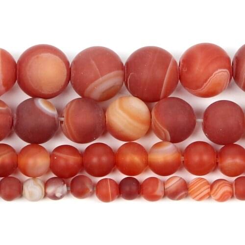 Natural Stone Frosted Red Line Veins Agates Round Loose Beads For Jewelry Making Needlework Bracelet Diy Strand 8 MM