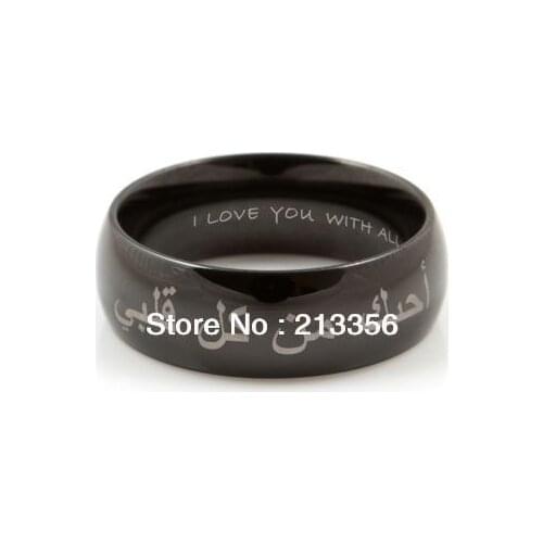 Free Shipping Buy Cheap Discount Price USA HOT Selling 8MM Men&Womens Black "I love you " Arabic writing Tungsten Wedding Rings