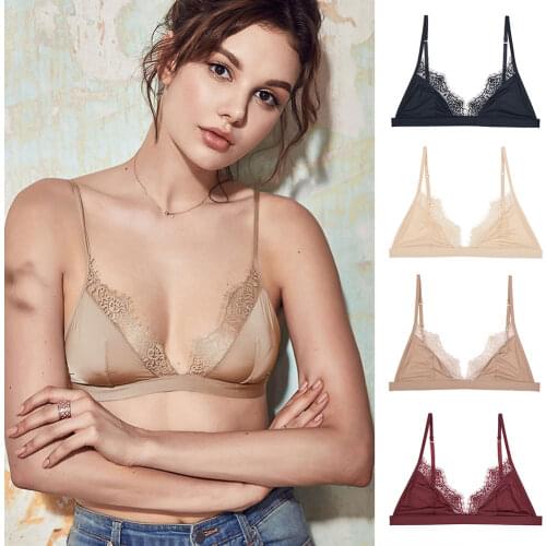 Soft Underwear Thin Seamless Bras For Women Satin Bra Comfortable Wireless Lace Bralette 3/4 Cup Intimate Lingerie