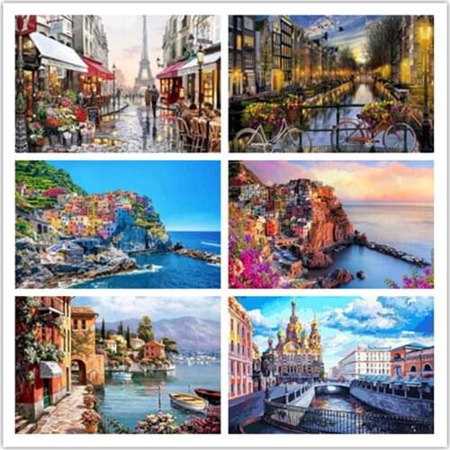City Landscape Painting By Numbers For Adults DIY Kits HandPainted On Canvas With Framed Oil Picture Drawing Coloring By Number