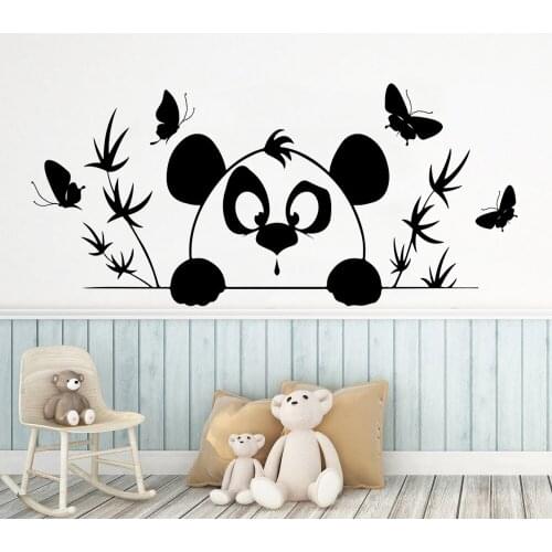 Panda Wall Stickers Nursery Kids Bedroom Art Decor Cartoon Butterflies Bamboo Vinyl Living Room Self-adhesive Wall Decals Z110
