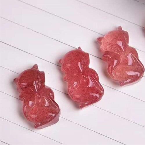 Natural Crystal Strawberry Fox Stone Mineral Healing Stone Lucky Amulet Animal Carving Gift