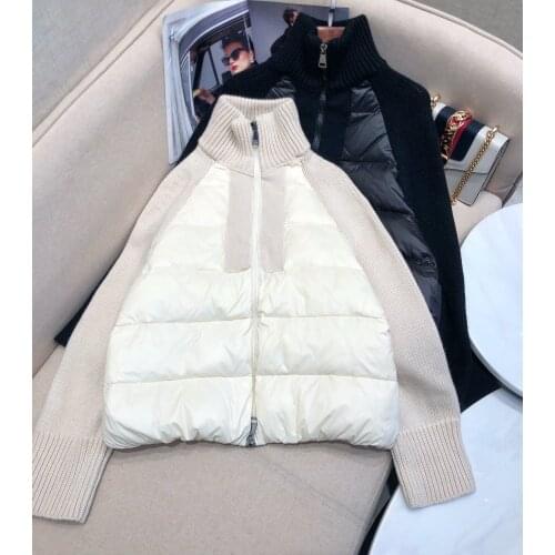 New ladies 2021 quality fashion long sleeve high neck knit stitching down jacket 1109