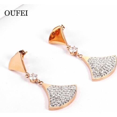 OUFEI Womens Geometric Crystal Drop Earrings Stainless Steel Jewelry Rose Gold Earrings Jewelry Bohemian Accessories Wholesale