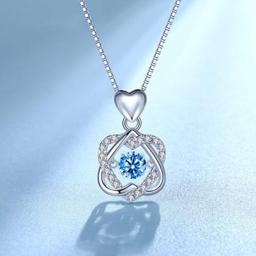 Fashion Simple Blue Zircon Heart Pendant Necklace Silver Plated Chain Womens Banquet Jewelry Girlfriend Birthday Gift