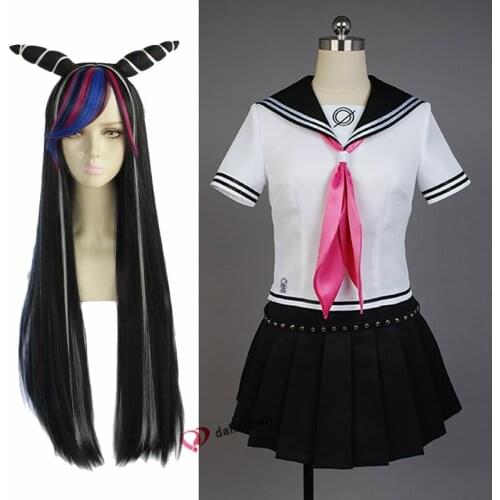 Danganronpa Dangan Ronpa Mioda Ibuki Cosplay Wigs Costume Japanese Anime School Uniform Sailor Dress Women Halloween Costume