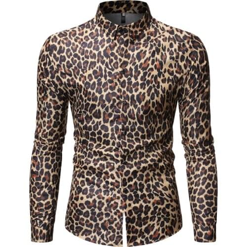 Fashion leopard men shirt autumn nightclub DJ punk hip hop blusas man vintage long sleeve shirts plus size 3XL