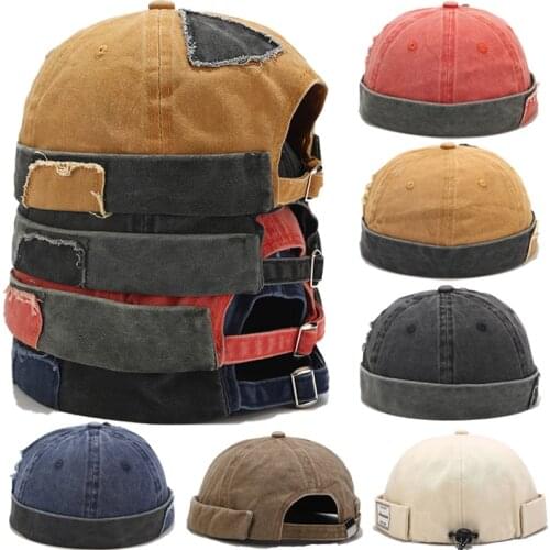 Vintage Dome Hat Mens Solid Color Landlord Beanies For Men Crimping Docker Sailor Cotton Brimless Skull Cap Casual Hip Hop Caps