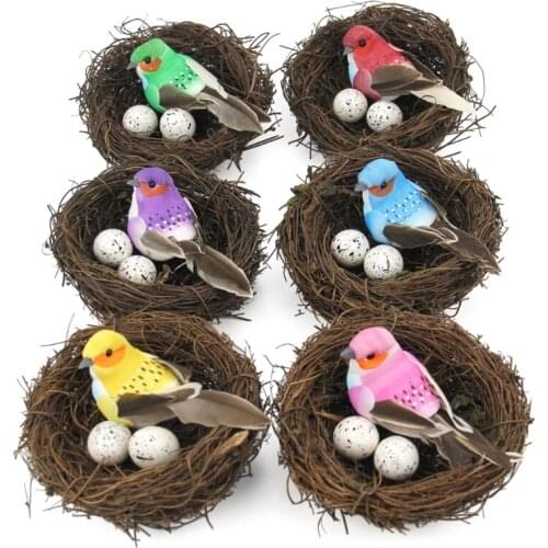 10cm 15cm Creative Easter Rattan Decor Simulated Mini Artificial Quail Egg Birds Nest Model Home Office Party Favors