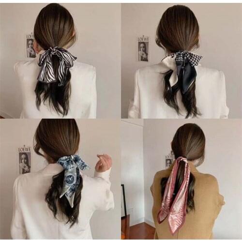 Women Long Ribbon Silk Headband Printed Turban Bandanas Hairbands Scarf Lady Fashion Hair Accessories 2021