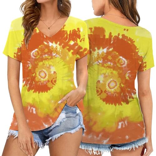 Tie dye short sleeve Bohemian Style Women T Shirt Short Sleeve V Neck Loose Women Tshirt Ladies Tee Tops Clothes