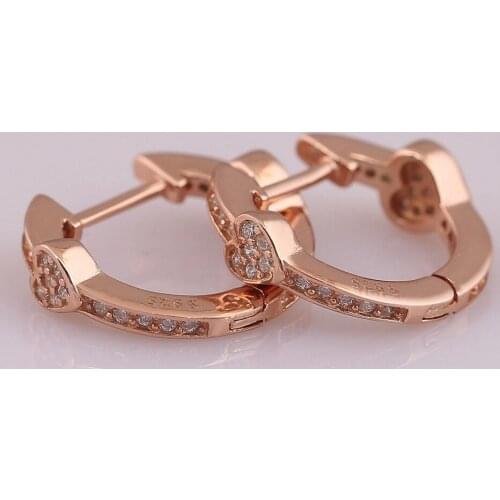 Alluring Hearts Crystals Stud Earrings for Women Wedding Gift Lady Jewelry Authentic S925 Earring Rose & Clear CZ