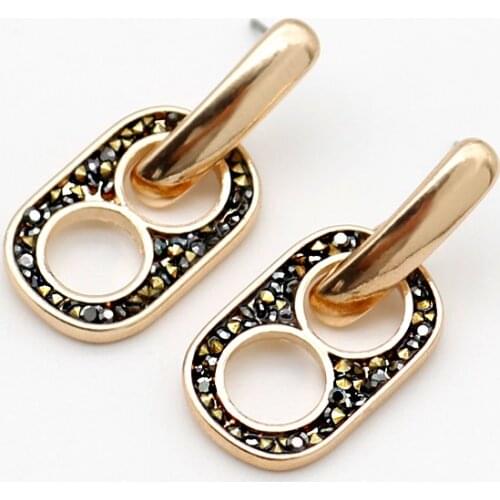 Pave Black Diamond Rhinestone Earrings For Women Gold/Rhodium Plating Hollow Statement Drop High Class Ear Rings Jewelry 2021103