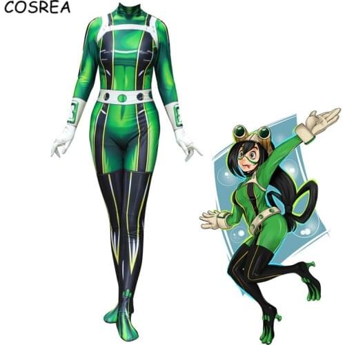 My Hero Academia Zentai Cosplay Suit Froppy Tsuyu Asui Body Suit Costume Spandex Women Girls Bodysuits One-piece Kids Adults