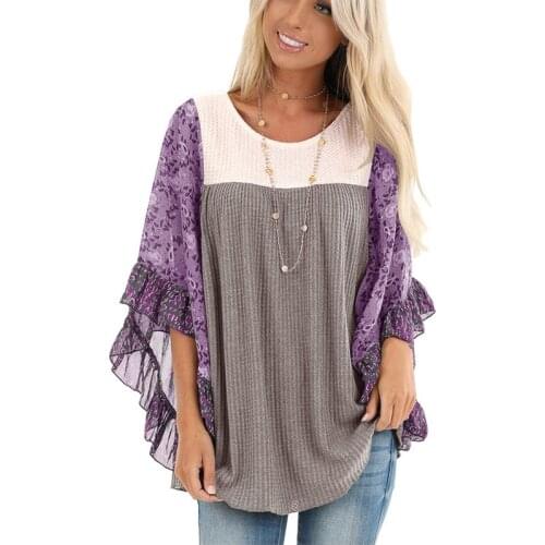 New Female Boho Half-Sleeve Print Splice Womens Batwing Sleeve Sweaters Pullovers O Neck Loose Casual Spring Autumn