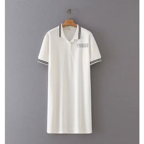 Plus size dress turn-down collar short sleeve Hot drilling black white summer dresses 2021 elegant casual womens dresses