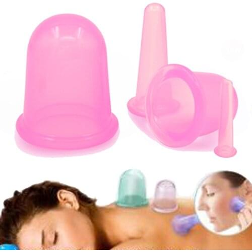 4pcs/set Silicone Jar Vacuum Cupping Cans for Body Face Neck Massage Suction Cans Health Care Anti Cellulite Cupping Cups Set