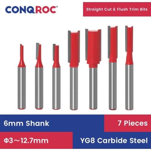 7 Pieces 6mm Shank Straight Bits Double Flute Router Bits Set Wood Milling Cutters Kit
