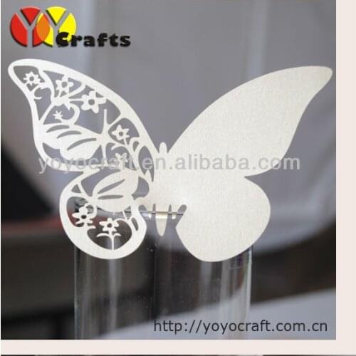 Butterfly escort place cards on wine glass for wedding party - table decoration