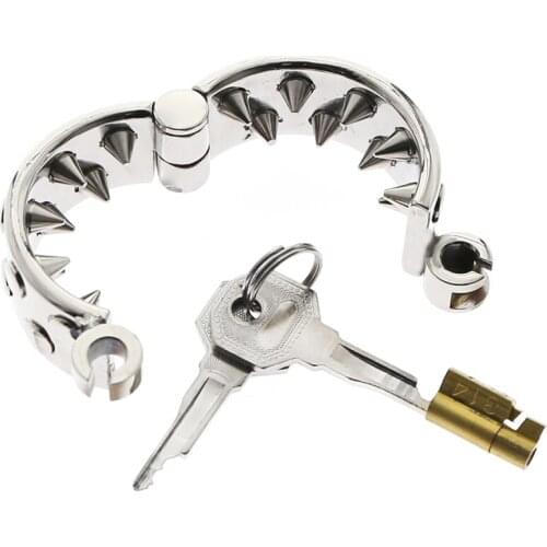 BDSM Integrated Penis Torture SHARP 2 ROWS Ring Scrotum Pendant Lockable Male Chastity Device Kalis Teeth Penis Rings