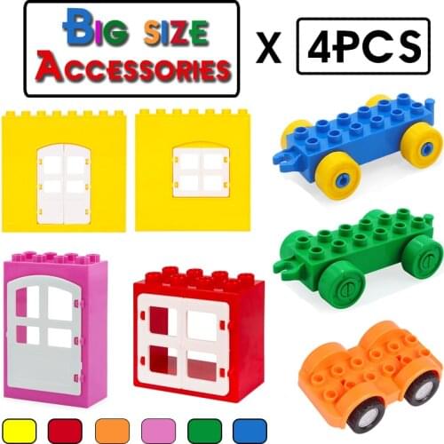 Large Building Blocks Children Toys Big Size Bricks Building Blocks Toys Cartoon Car Doors and windows Model Gift for childrens