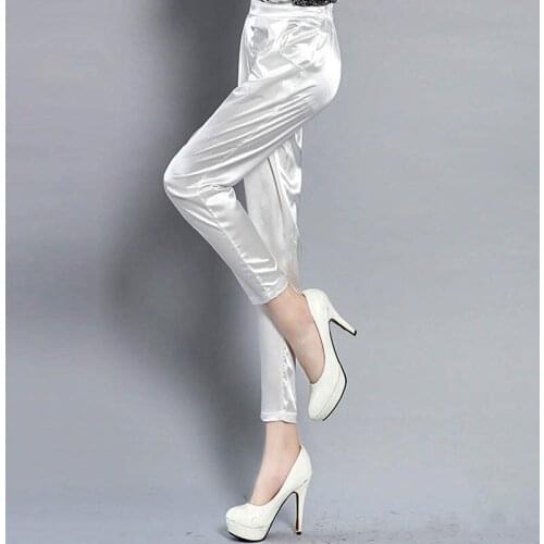 4XL Large Size New Faux Silk Trousers Women Office Ladies Thin Soft Harem Pants Women White Black Summer Plus Size Pants C7527
