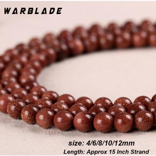 WarBLade Natural Gold Sand Stone Beads Round Loose Stone Beads 4mm 6mm 8mm 10mm 12MM For DIY Necklace Bracelet Jewelry Making