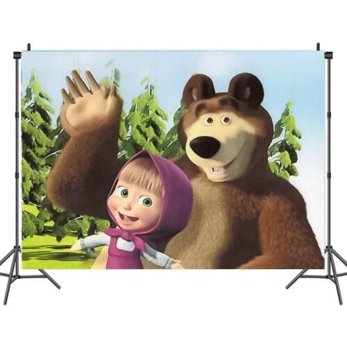 Happy Spring and Bear Forest Cartoon Background Girl Birthday Party Decoration Portrait Photography Studio 3D Digital Backdrop