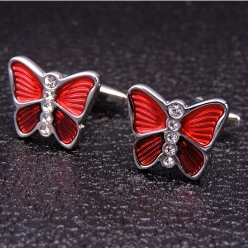 DY The new high-quality copper material fashion mens French Cufflinks quality beautiful red enamel Crystal Butterfly cufflinks