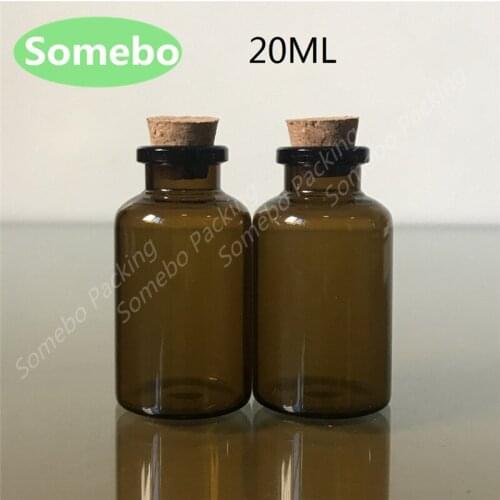 Hot sale 500pcs/lot 20ml Amber Glass Bottle with Cork 10cc Glass Vials, 20cc Empty Dark Bottle
